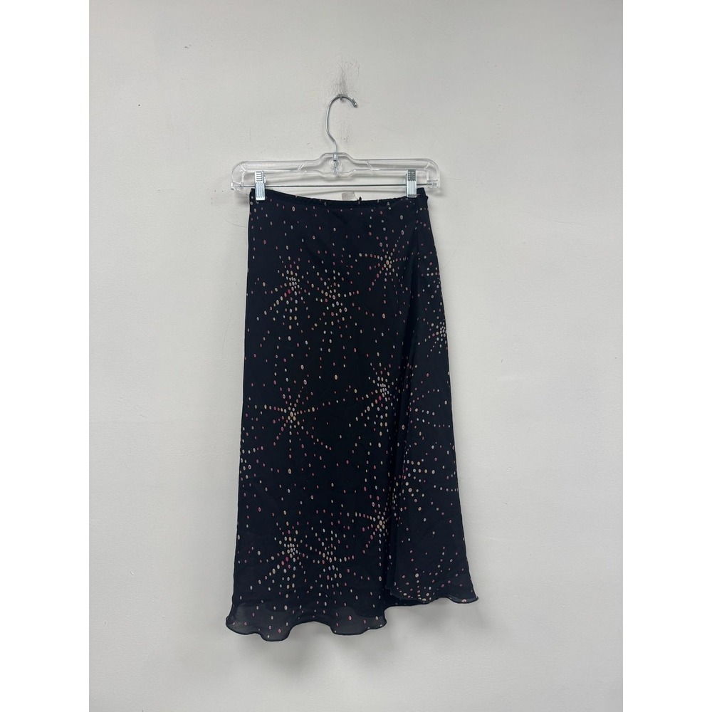 VTG Central Park West Skirt Womens Small Black Chiffon Polka Dot A-Line Midi 90s